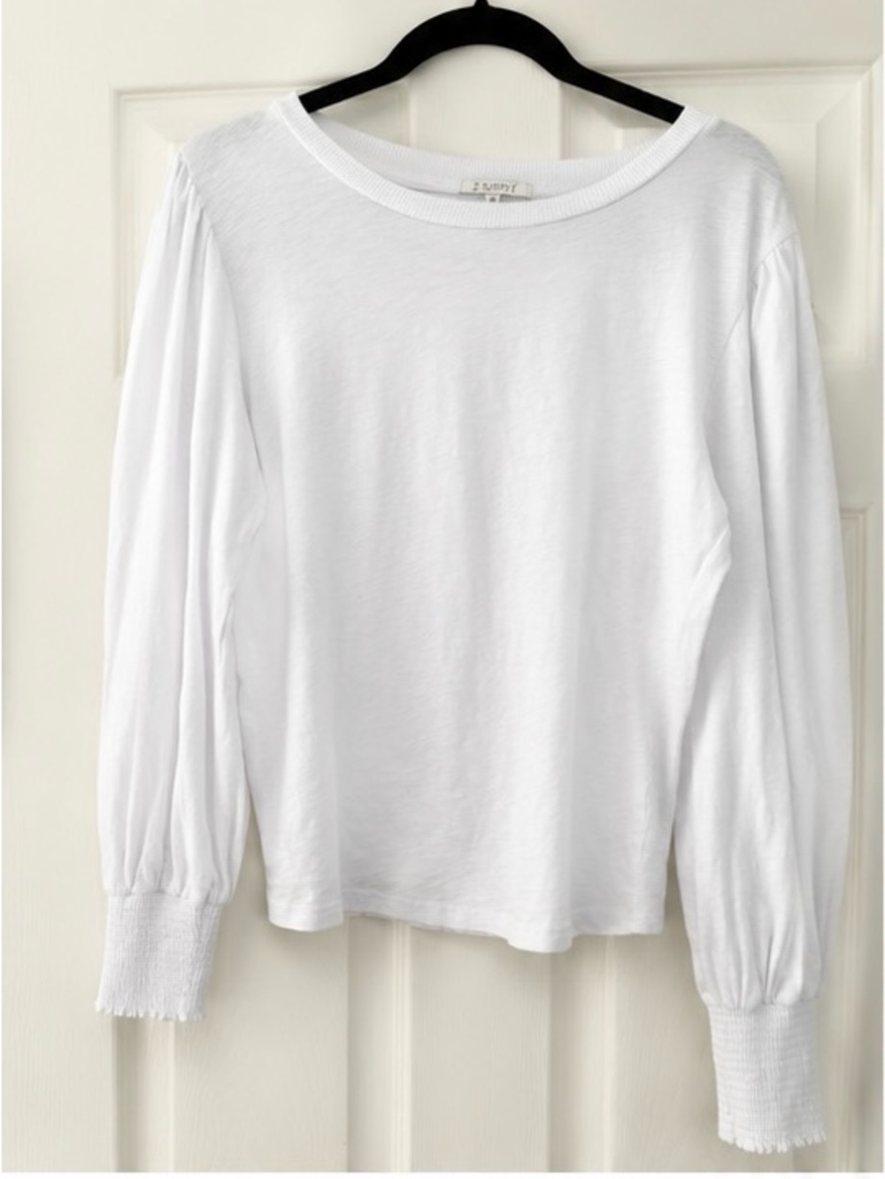 Zsupply White Long Sleeve Smocked Cuff Top size M